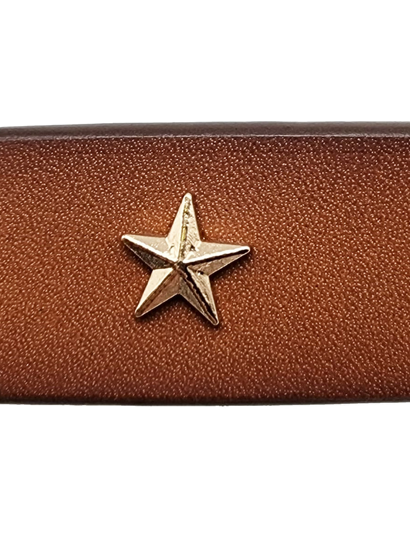 Tan star buckle leather belt for women's casual styling