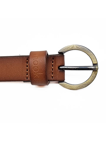 Tan leather belt with star detail for women's dresses and jeans