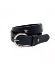 Women's black leather star belt for statement outfit styling