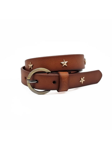 Women's tan leather star belt for stylish everyday outfits