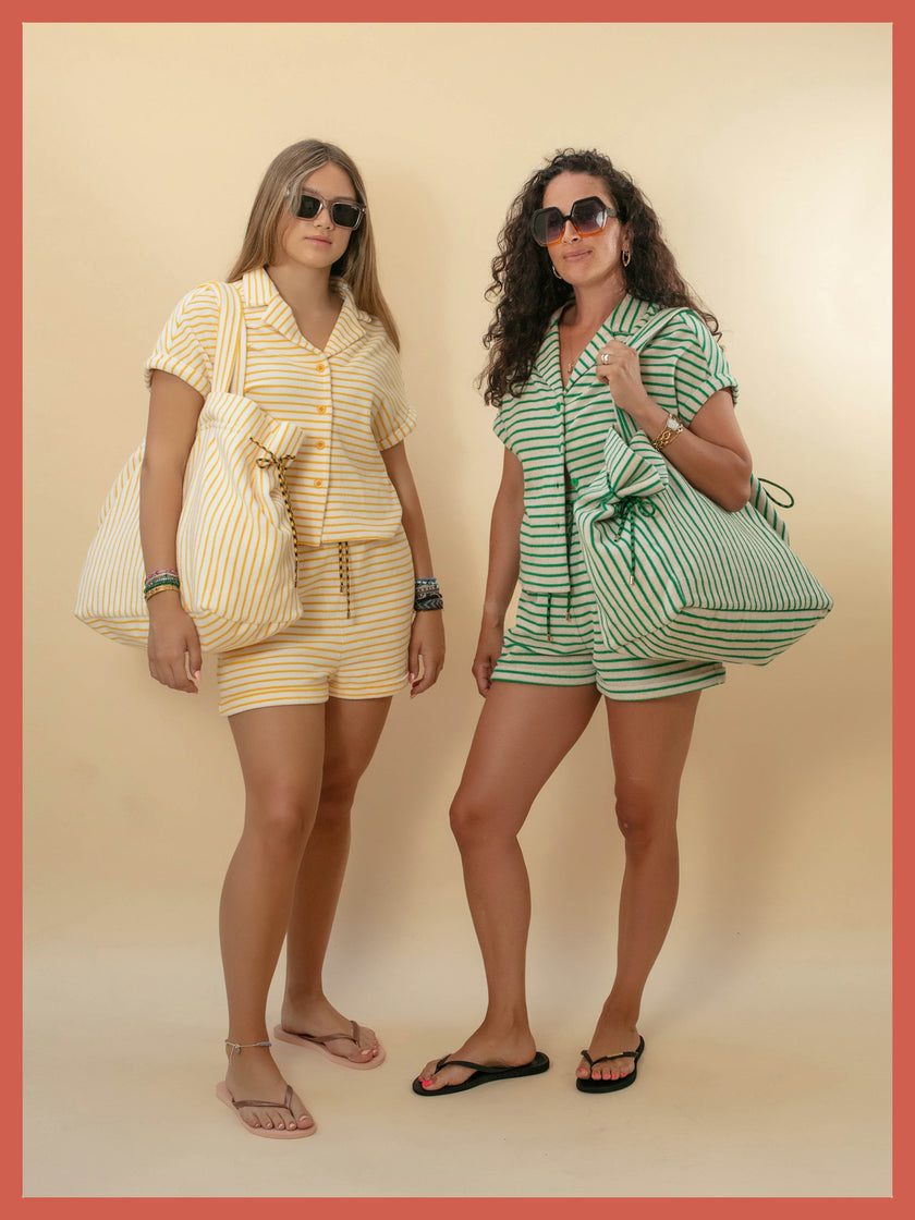 Talinn Towelling Cotton Striped Shorts - Green Mix