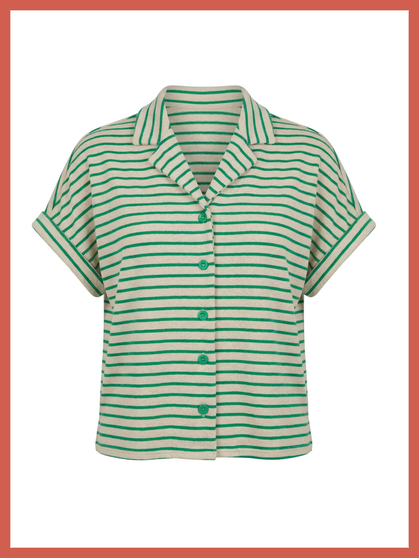 Talinn Towelling Cotton Striped Shorts - Green Mix