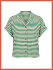 Caspian Cotton Towelling Stripe Blouse - Green