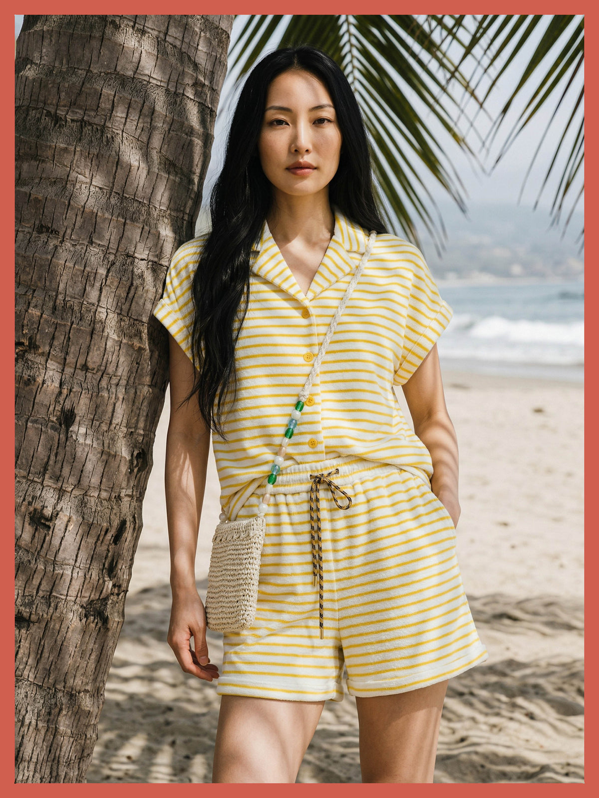 Caspian Cotton Towelling Stripe Blouse - Yellow