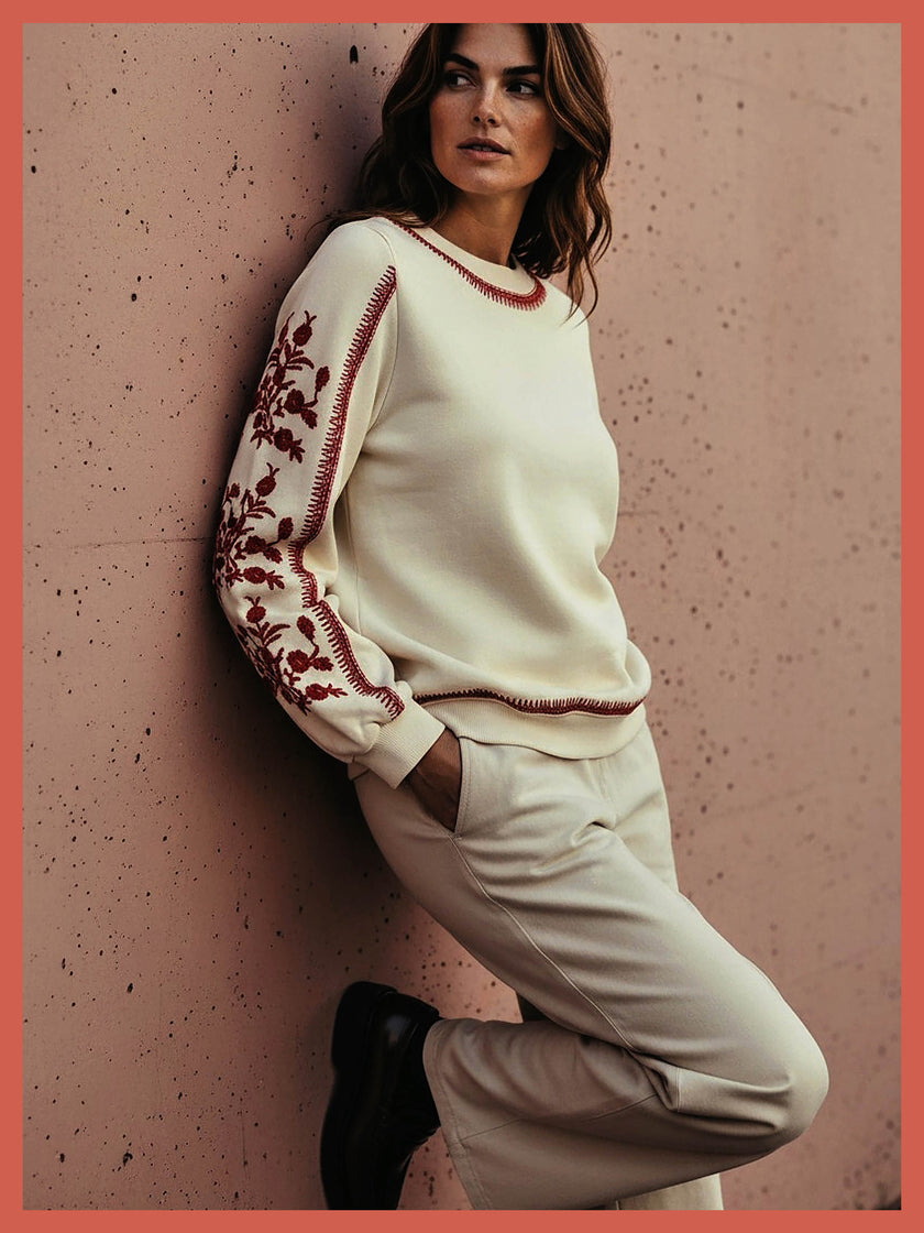 Catalina Embroidered Sweater In Cream