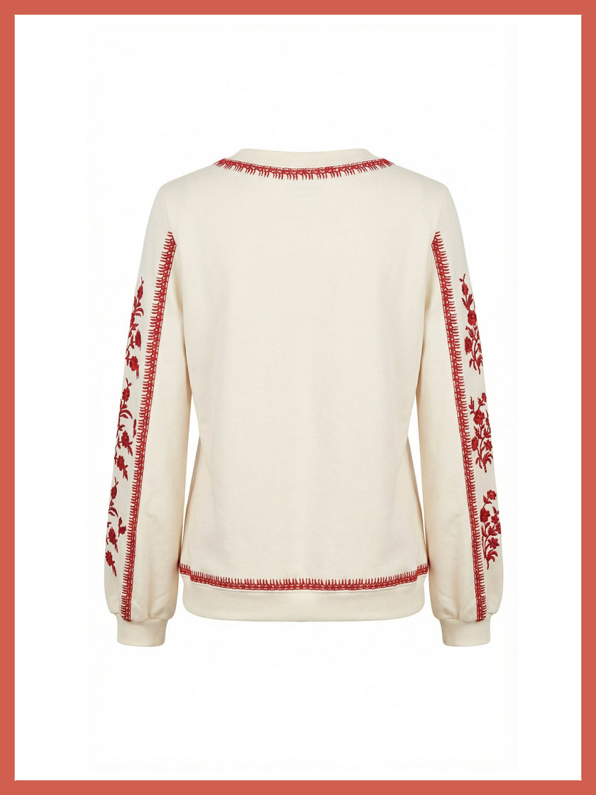 Catalina Embroidered Sweater In Cream