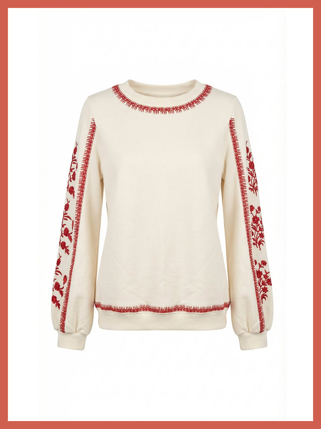Catalina Embroidered Sweater In Cream