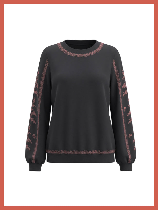 Catalina Embroidered Sweater In Washed Blue