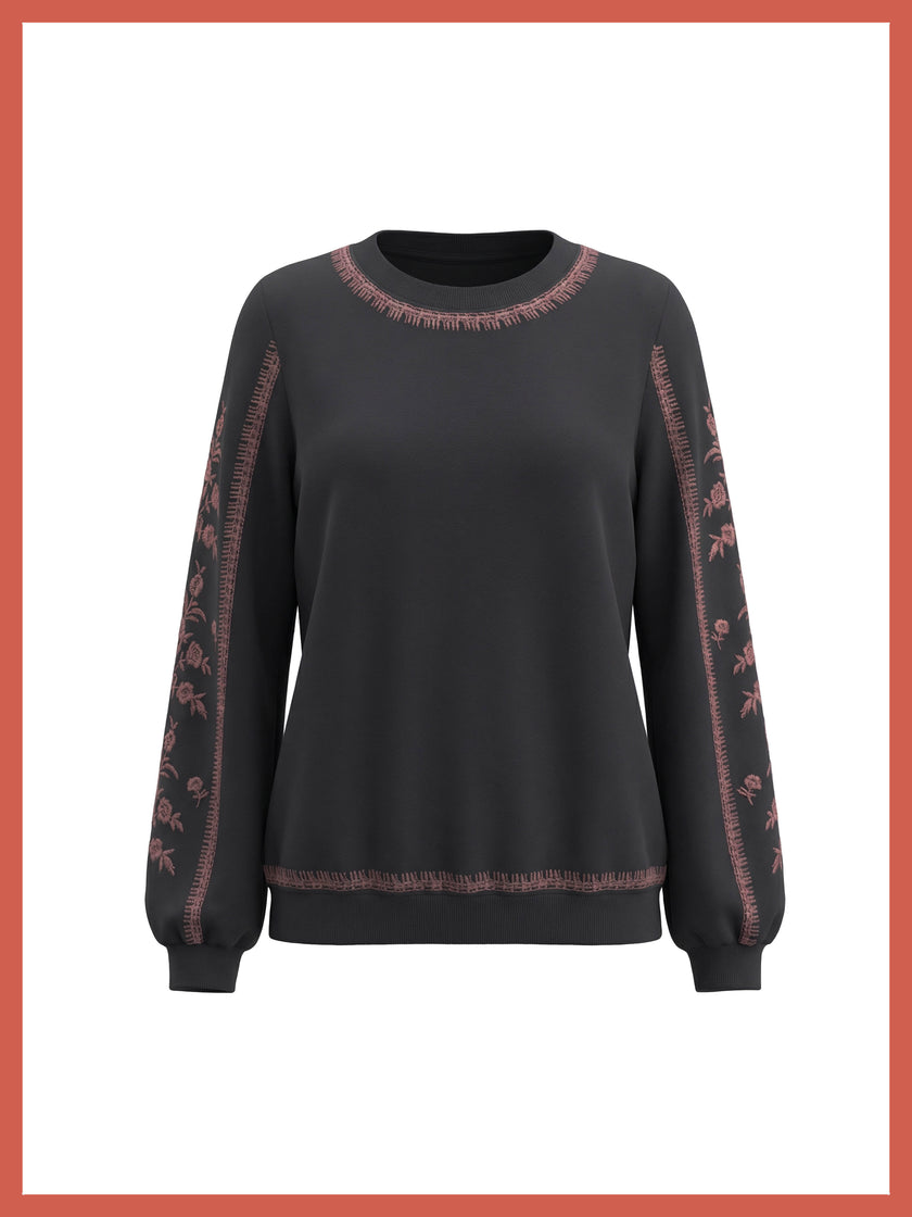 Catalina Embroidered Sweater In Washed Blue