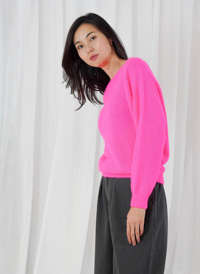 Sanibel Long Sleeve Boatneck Sweater - Neon Pink