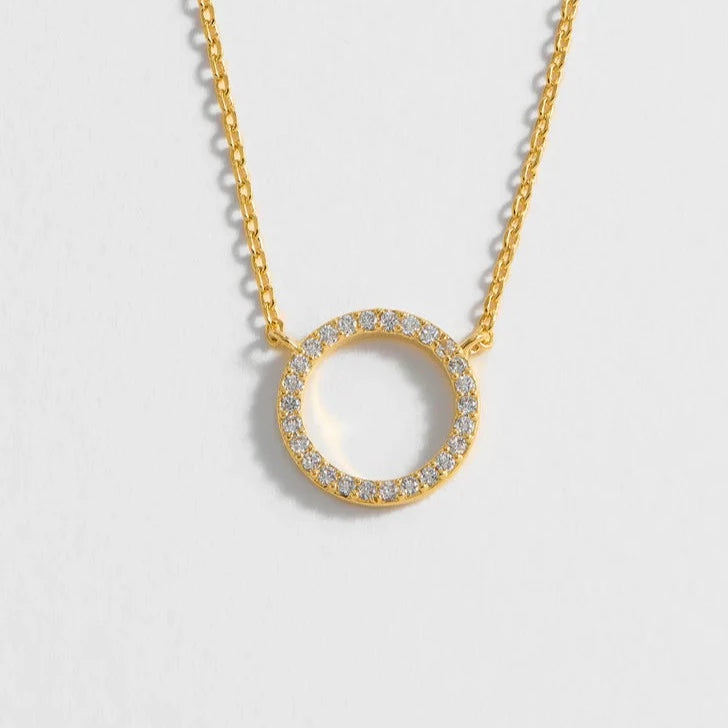 Large Pave Set Circle Cz Necklace - Gold Plated