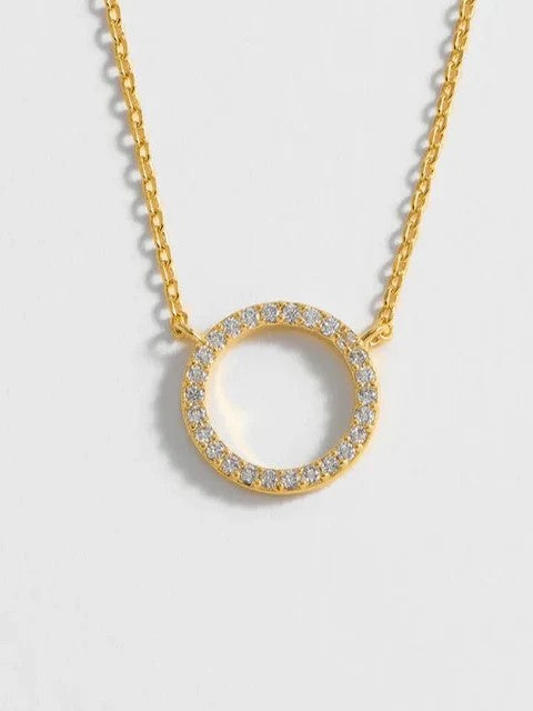 Large Pave Set Circle Cz Necklace - Gold Plated