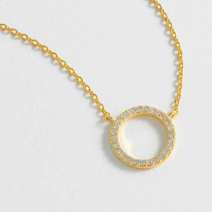 Large Pave Set Circle Cz Necklace - Gold Plated