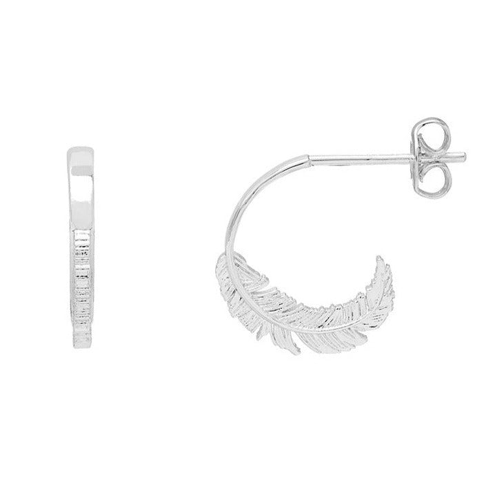 Feather Hoops - Silver Plated