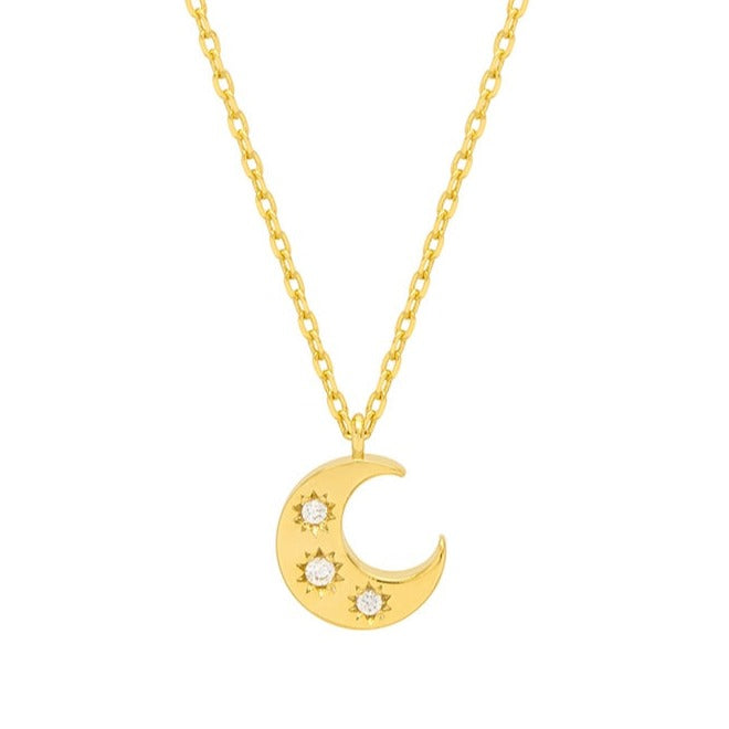 Three Stone Moon Necklace - Gold Plated