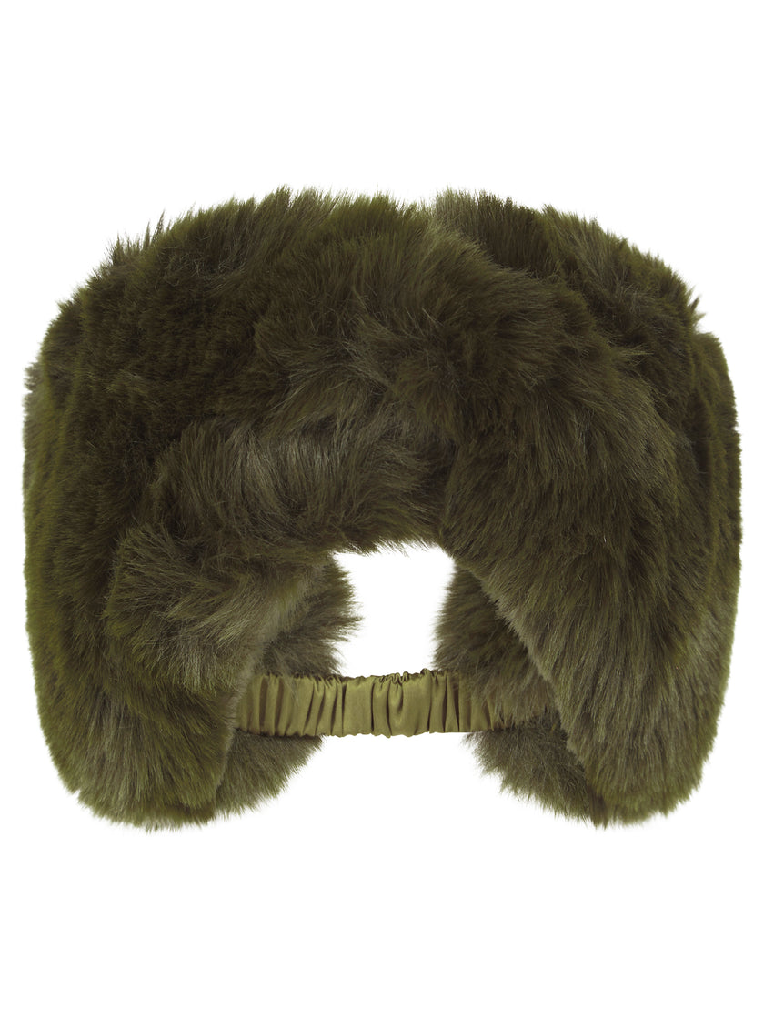 Elsa Faux Fur Headband-Olive