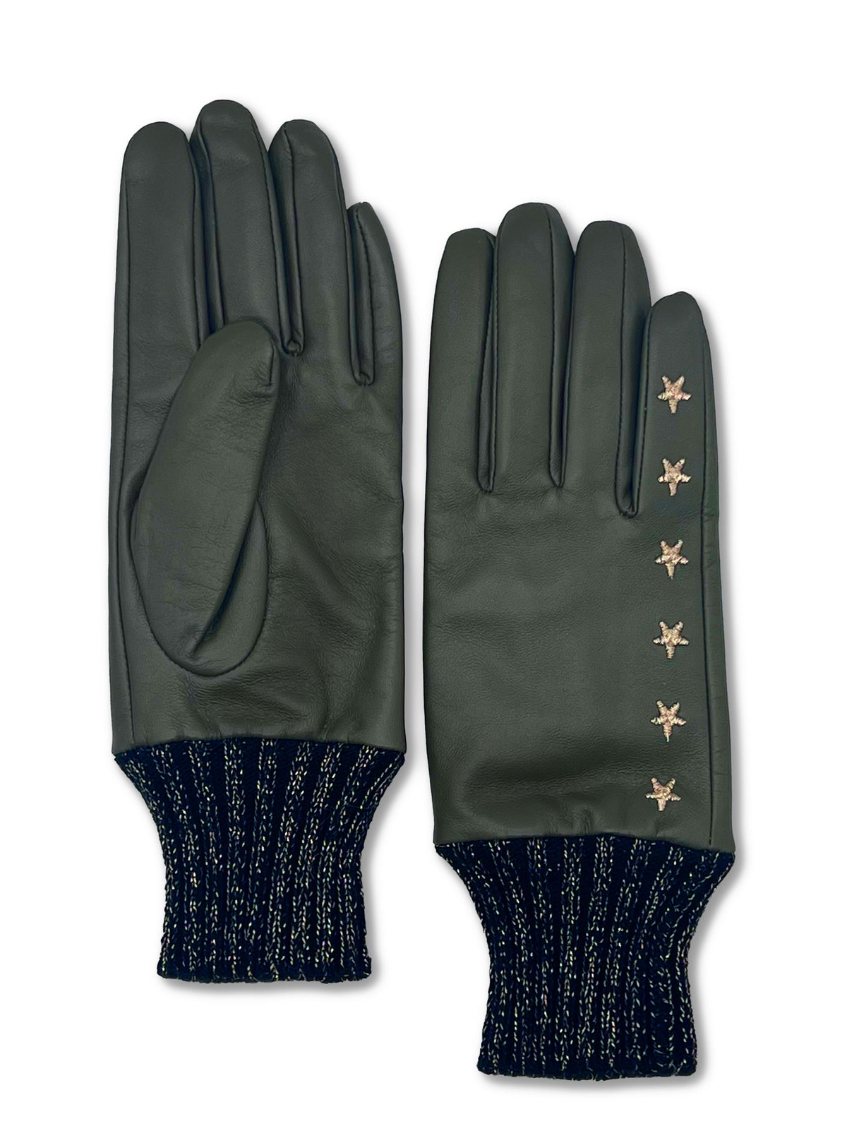 ELVIS STAR EMBROIDERED LEATHER GLOVE-KHAKI