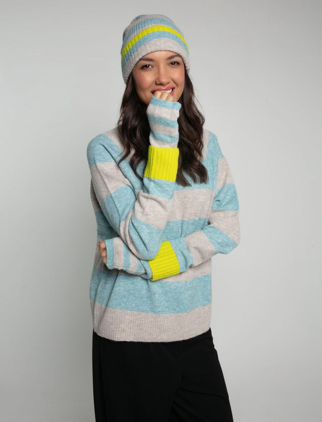 FARAH KNITTED STRIPE BEANIE-DUCK EGG