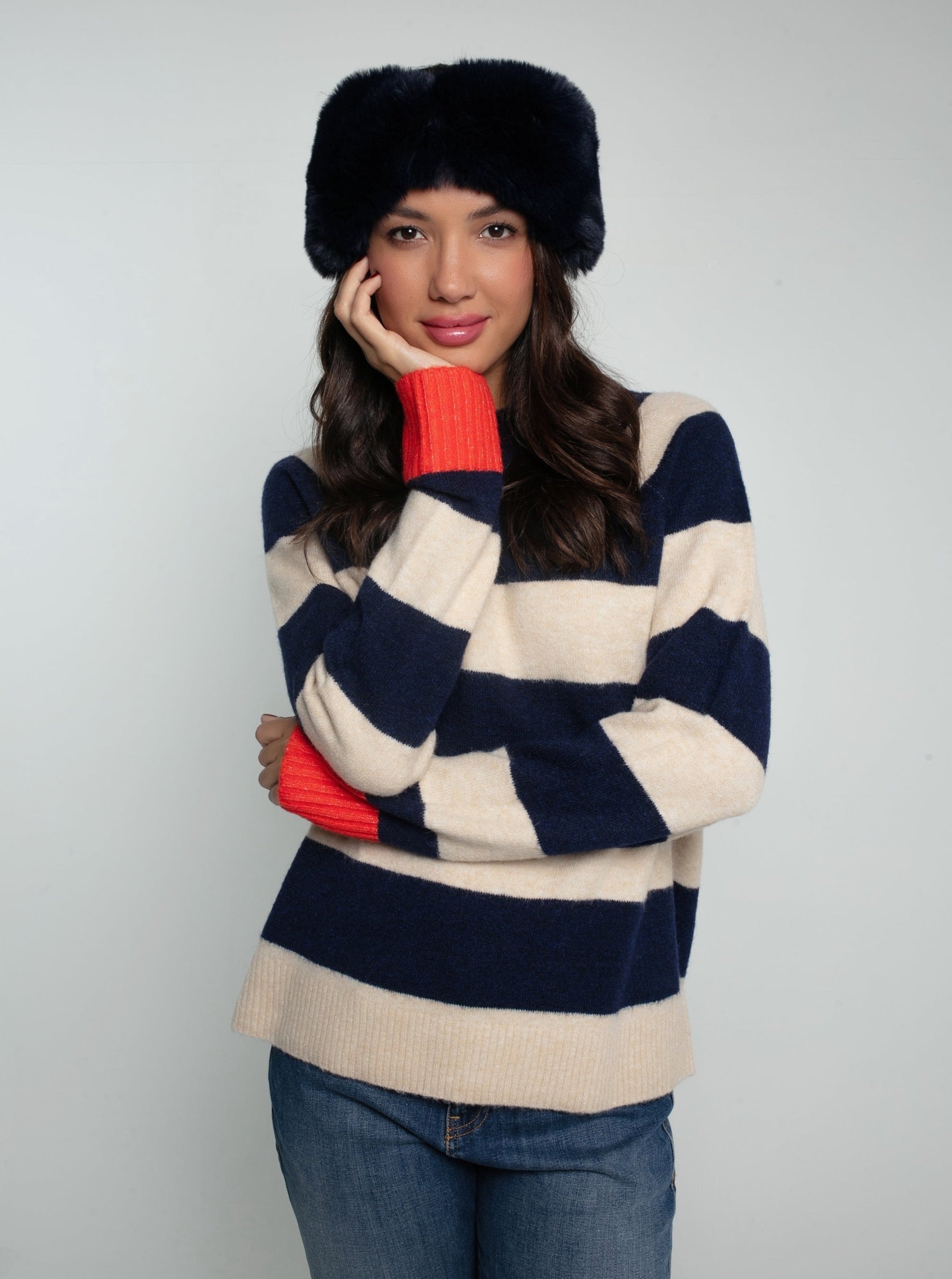 Elsa Faux Fur Headband-Navy