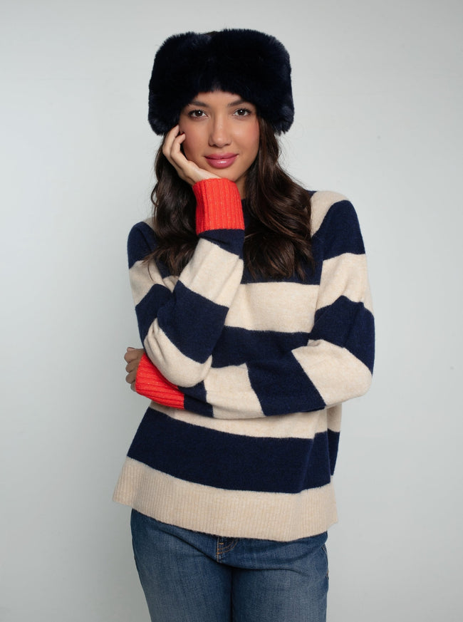 Elsa Faux Fur Headband-Navy