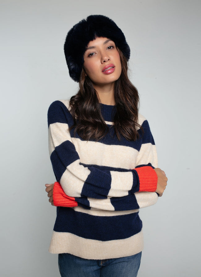 Elsa Faux Fur Headband-Navy