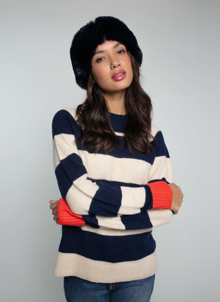 Elsa Faux Fur Headband-Navy