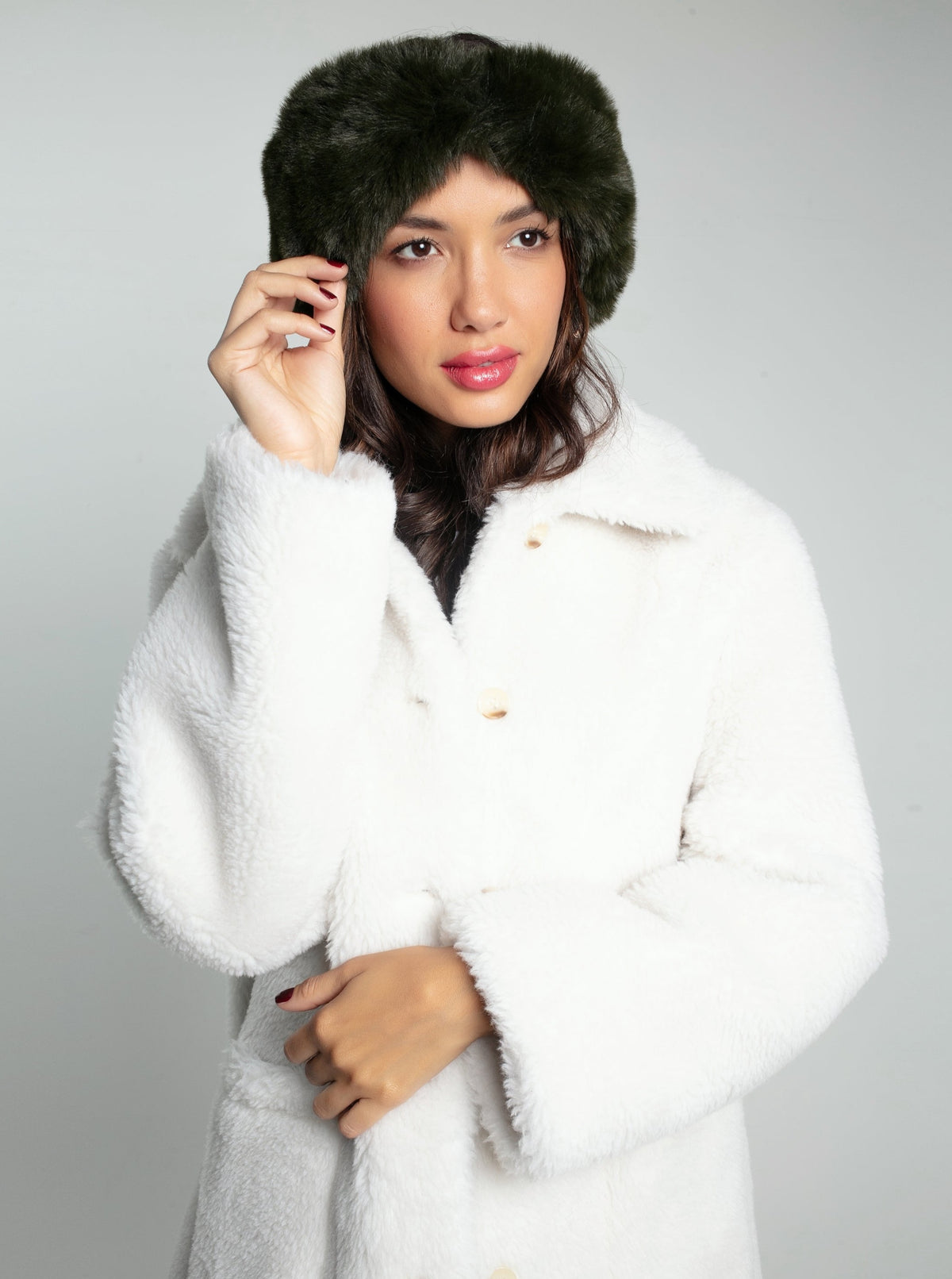 Elsa Faux Fur Headband-Olive