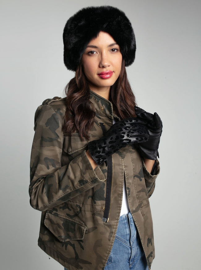 FELICITY LEOPARD FLOCKED GLOVE-BLACK