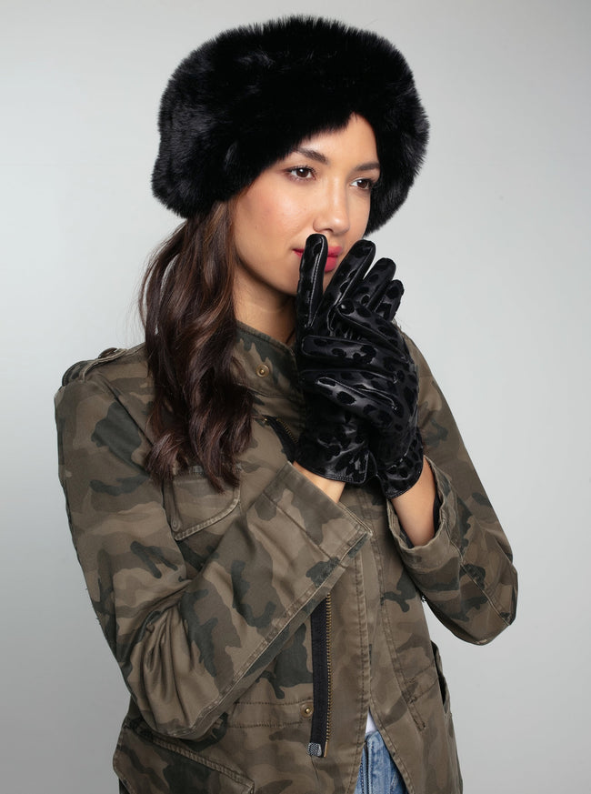 FELICITY LEOPARD FLOCKED GLOVE-BLACK