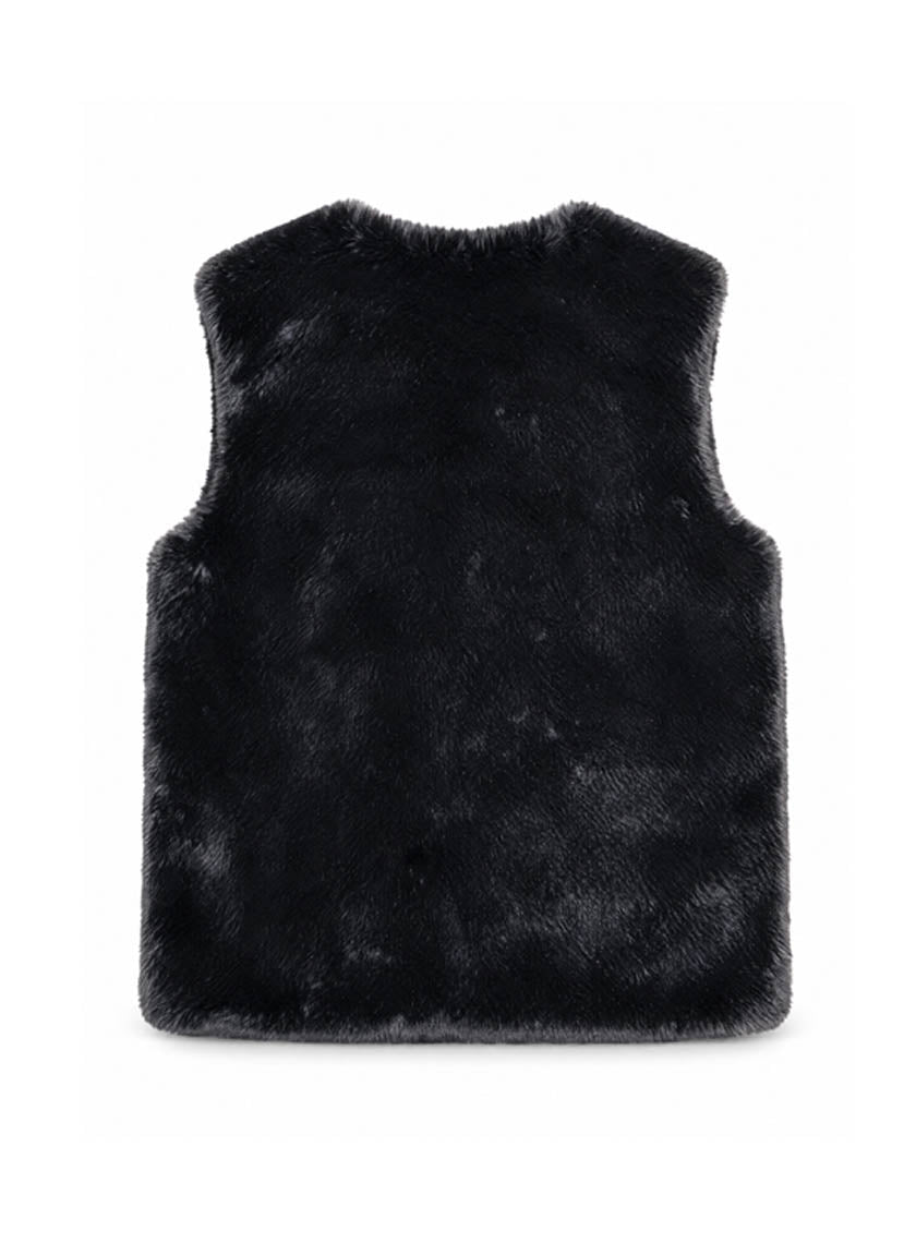 Eden Long Faux Fur Gilet-Black