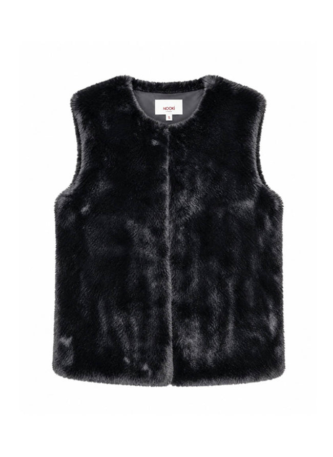 Eden Long Faux Fur Gilet-Black