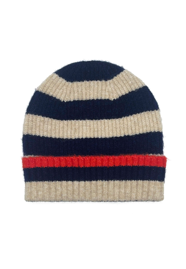 FARAH KNITTED STRIPE BEANIE-NAVY