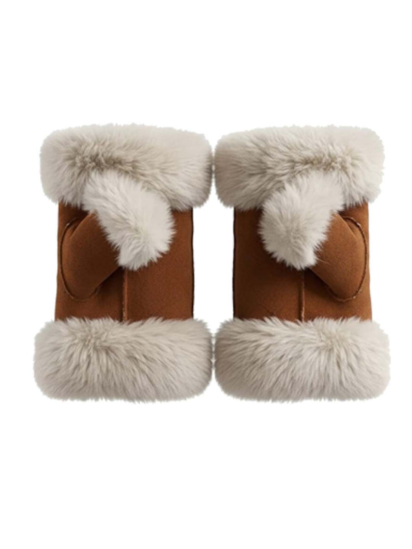 Freya Faux Fur Fingerless Gloves - Tan