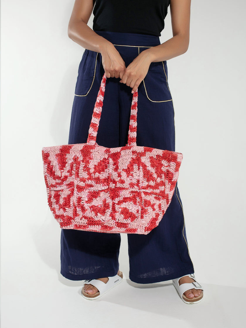 Glasto Crochet Tote in Pink