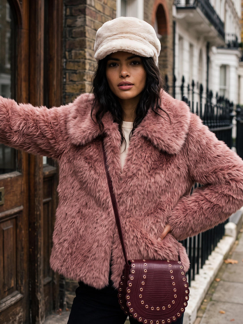 Galaxy Faux Fur Jacket - Rose