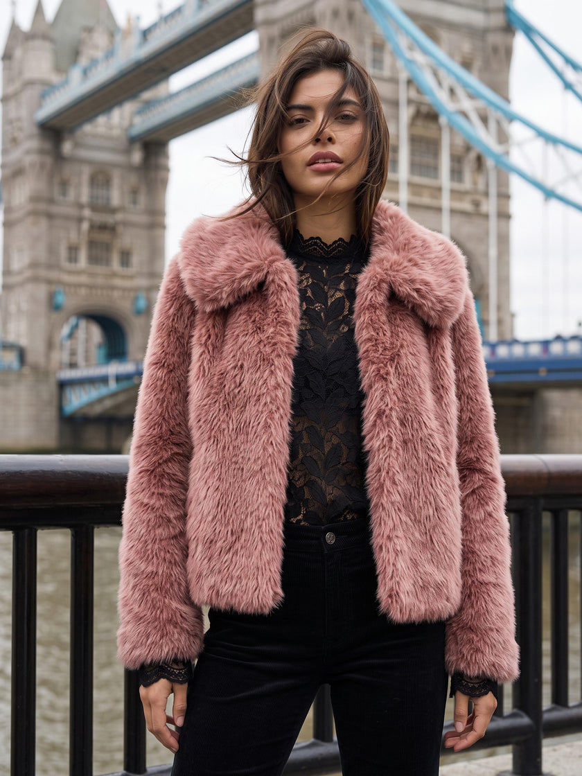 Galaxy Faux Fur Jacket - Rose