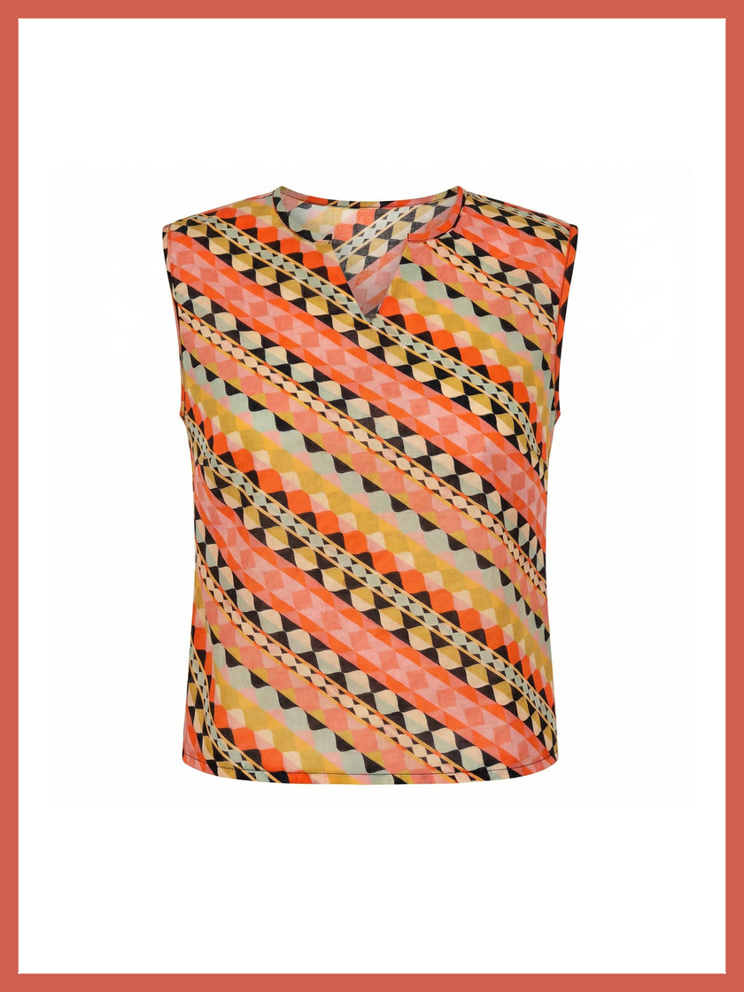 Georgia Cotton Knot Top in Geometric Print