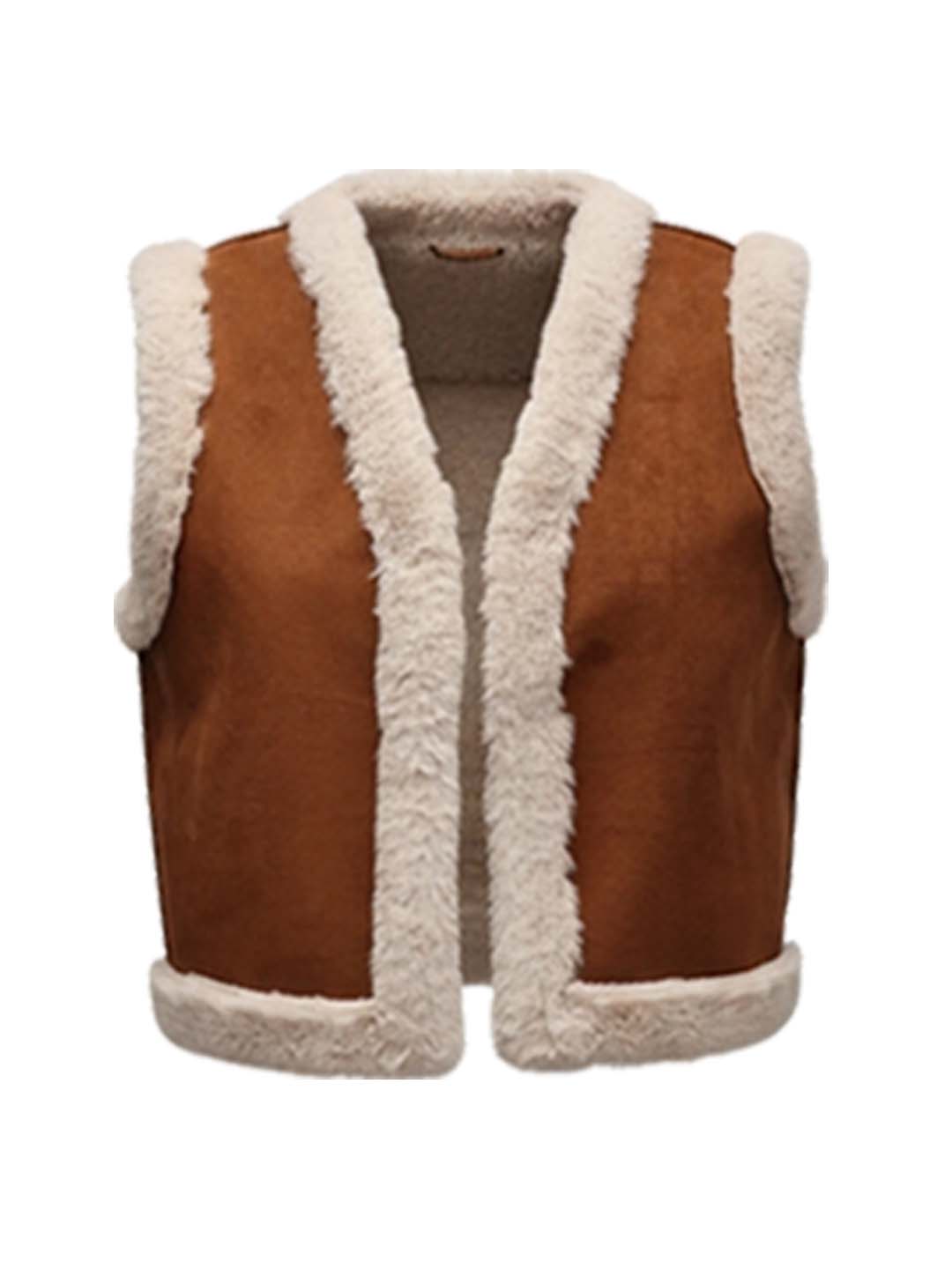 Women's tan faux fur gilet for cosy autumn and winter outfits