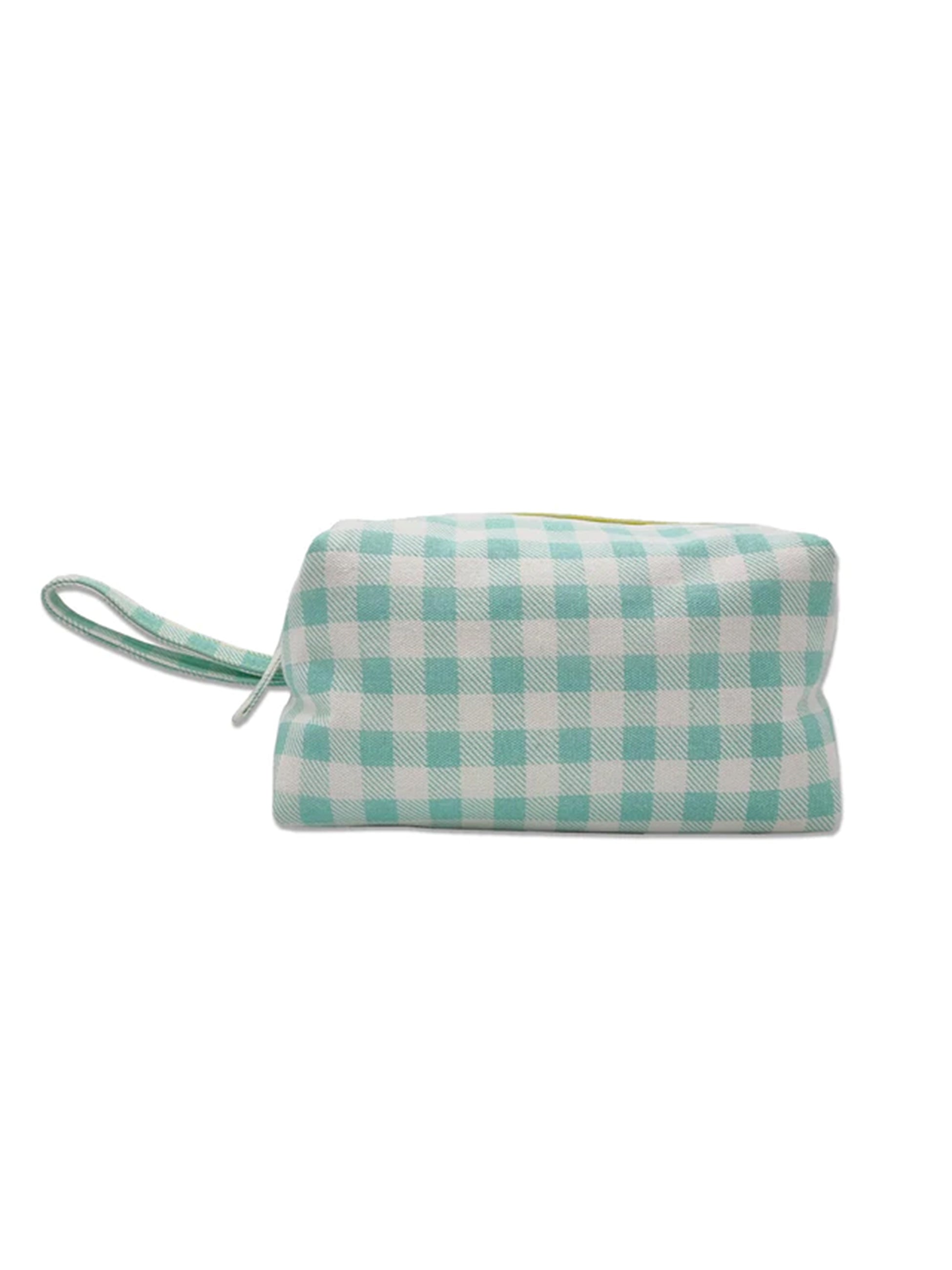 GINGHAM WASHBAG - AQUA