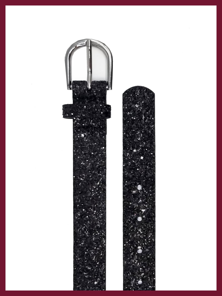 Black glitter belt for women's festive and occasionwear looks