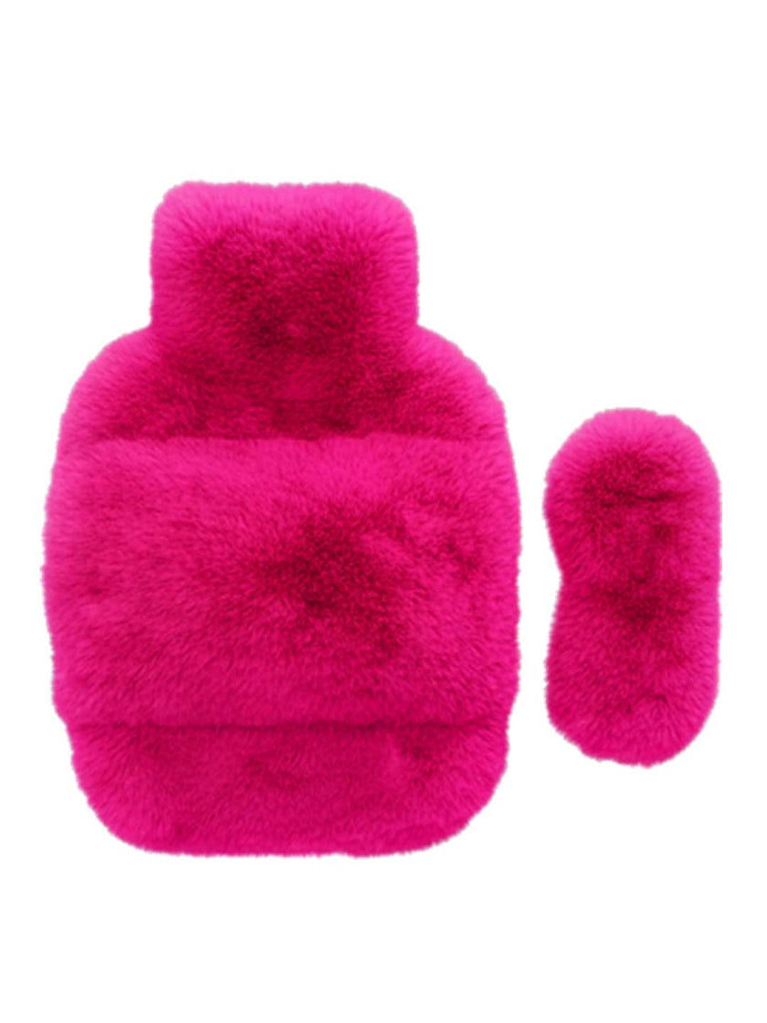 Hot pink faux fur hot water bottle cover for cosy comfort