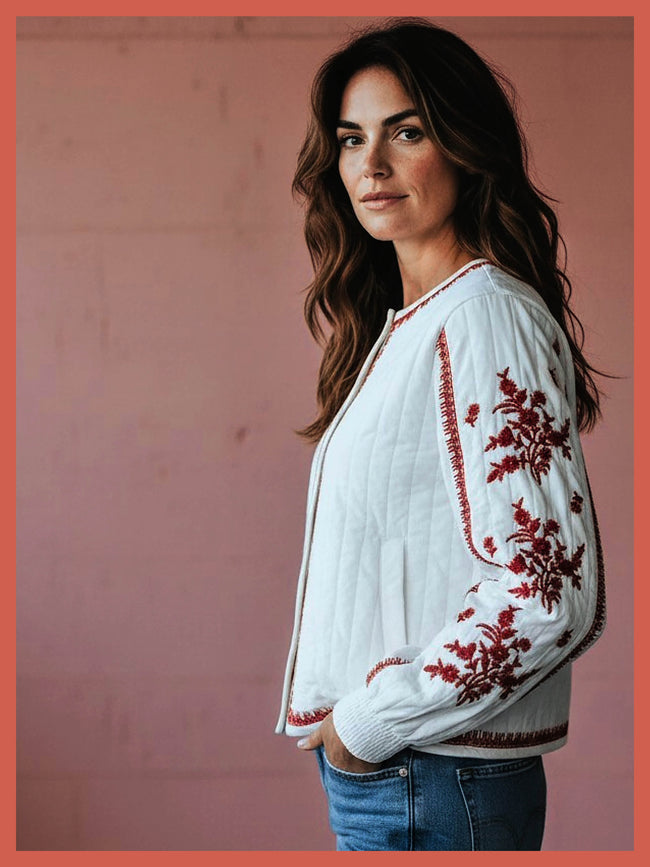 Harlow Padded Embroidered Jacket - White
