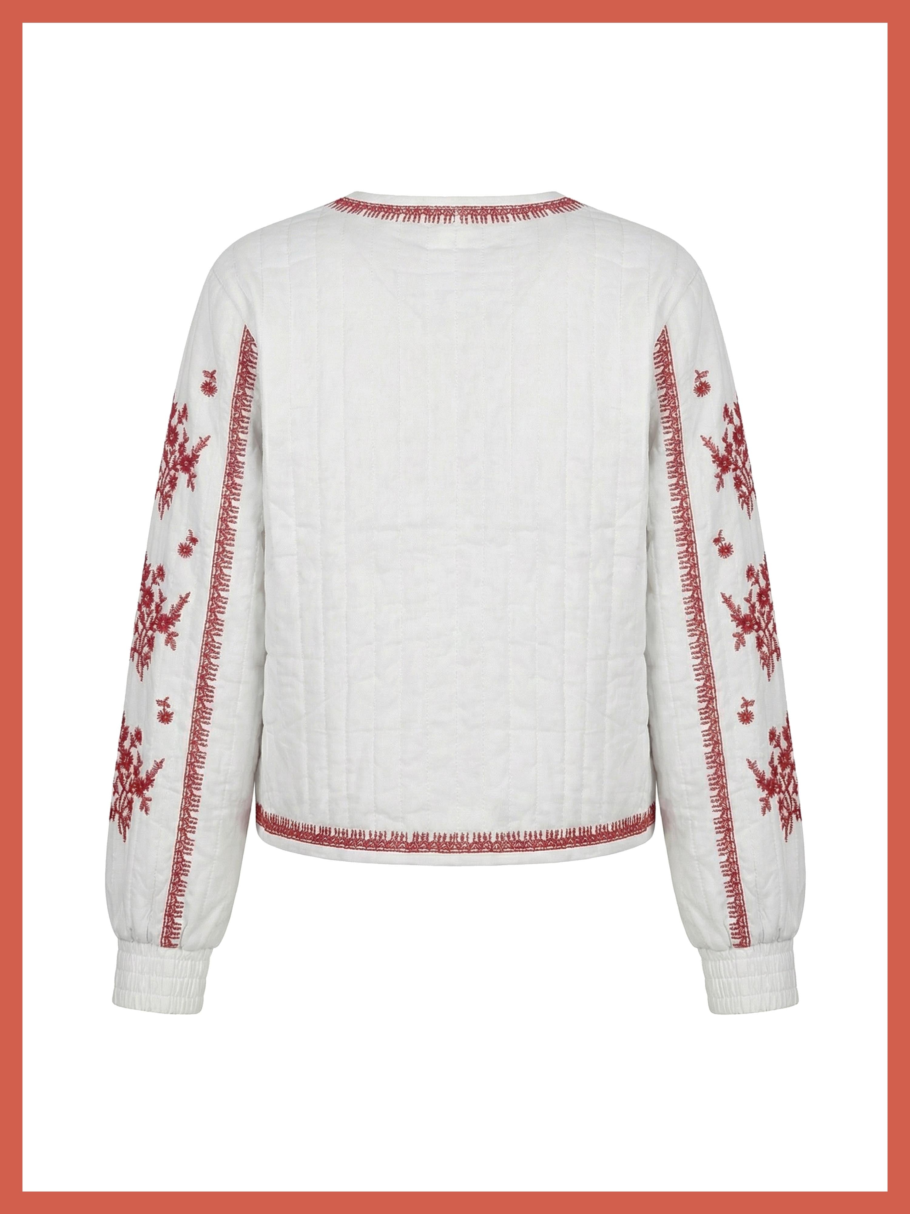 Harlow Padded Embroidered Jacket - White