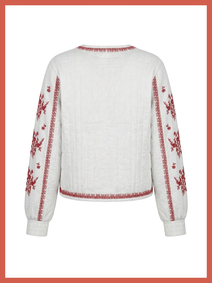 Harlow Padded Embroidered Jacket - White