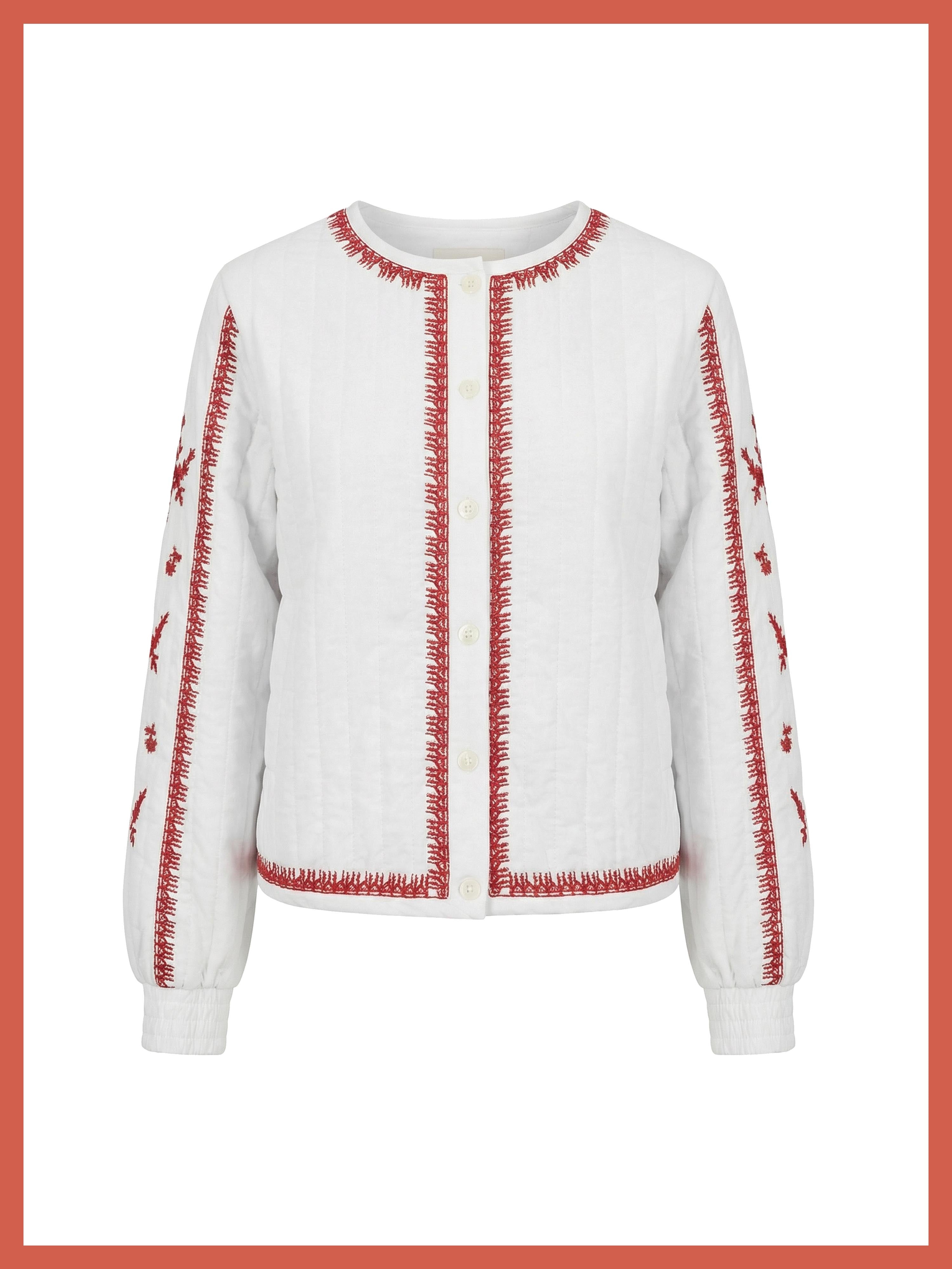 Harlow Padded Embroidered Jacket - White