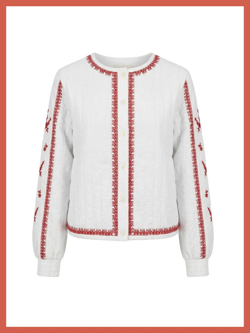 Harlow Padded Embroidered Jacket - White