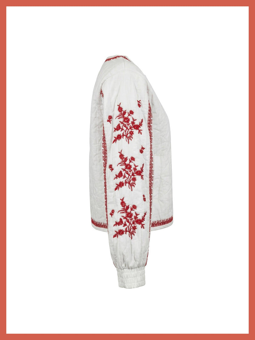 Harlow Padded Embroidered Jacket - White