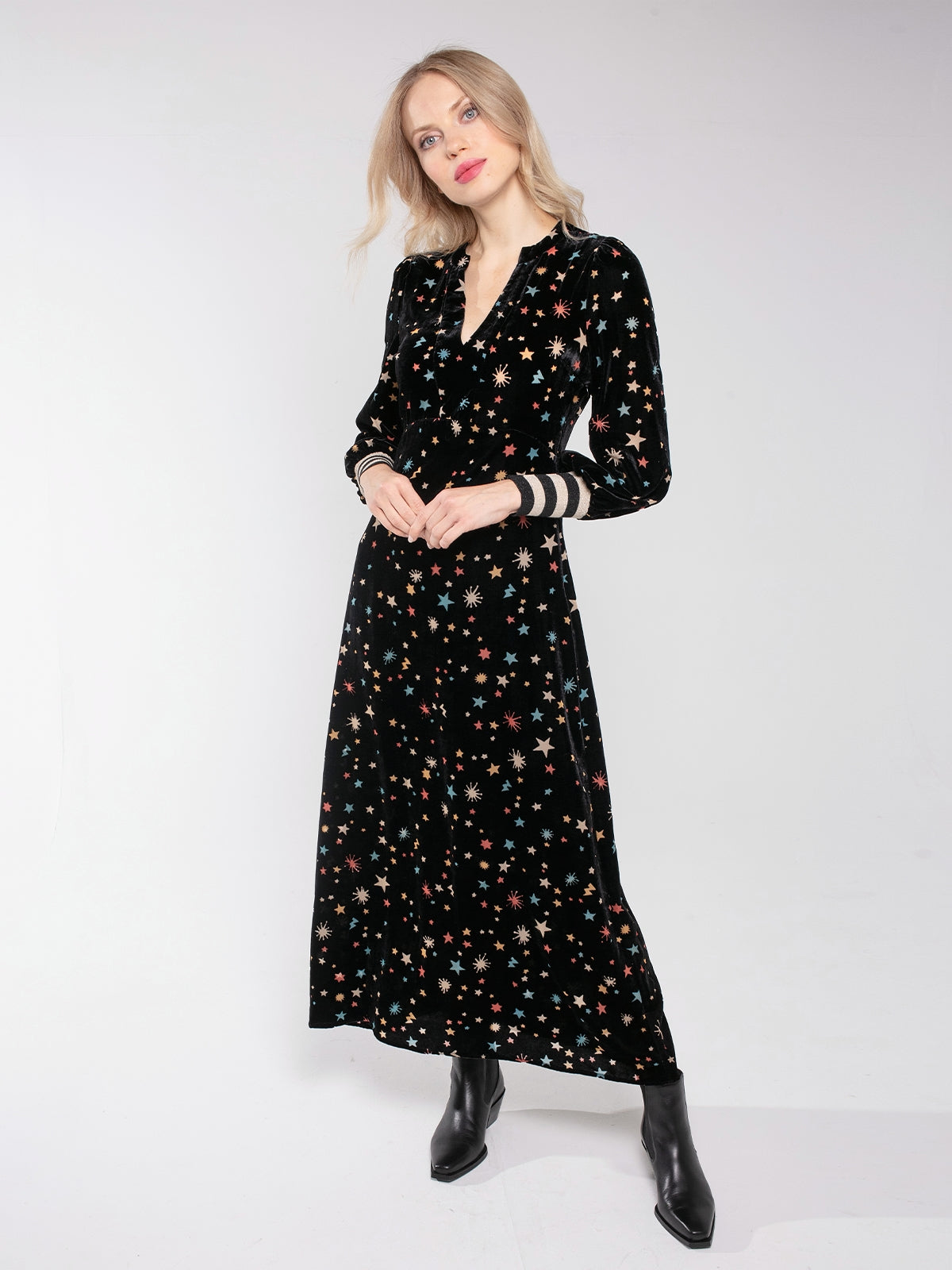 KIRA PRINTED VELVET DRESS WITH SCARF