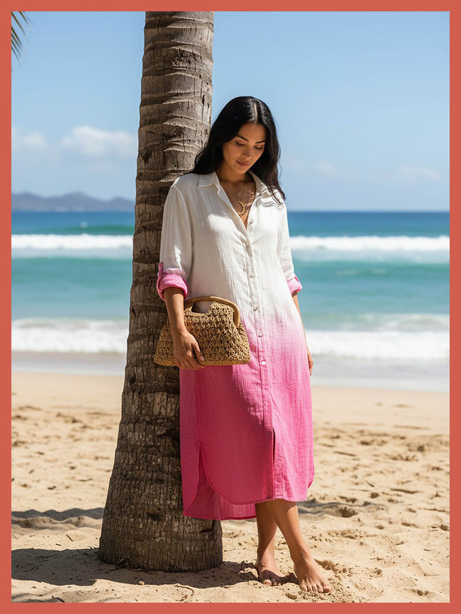 Kendall Pink Dip Dye Cotton Shirt Dress | Summer Dresses UK