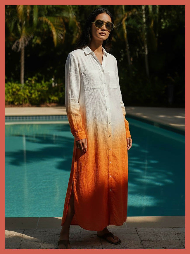 Kendall Cotton Dip Dye Shirt Dress - Pink